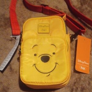 Disney Yellow Winnie the Pooh Crossbody Kids Bag with Red Strap